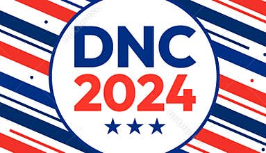 DNC 2024 political background in US flag patriotic colors and typography in the center.