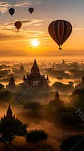 Breathtaking Sunrise Over Ancient City of Bagan with Hot Air Balloons