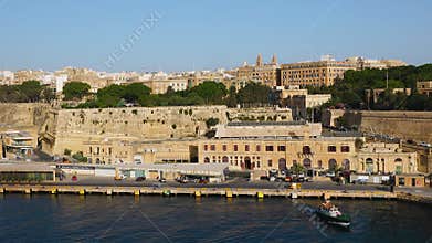 A Majestic View of Valletta&#x27;s Fortifications From the Grand Harbour. Valletta, the Capital City of Malta. The