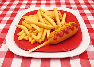 Corn Dog and French Fries
