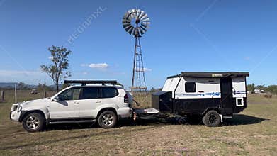 Car and caravan in the outback of Queensland Australia