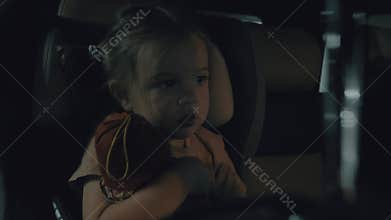 Curious baby sitting car seat Captivating moment filled wonder curiosity defining innocence night