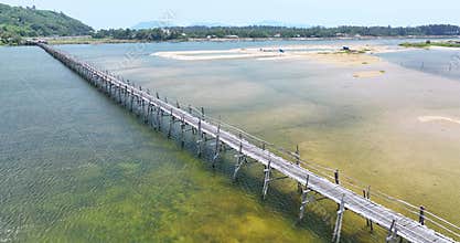 Aerial view of Mr Tiger wooden bridge at Phu Yen, Vietnam.