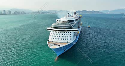 Aerial view of Luxury cruise ship the largest in Asia sailing, has arrived in Nha Trang Bay