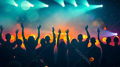 Crowd cheering and raising arms at concert