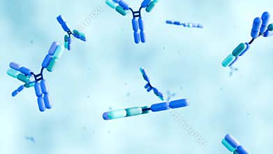 3d animation of scattered antibody molecules