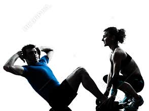 Man woman exercising abdominal workout fitness