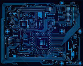 Dark blue industrial electronic circuit board vect