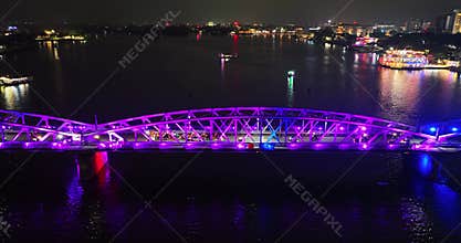 Aerial view of Hue City at night, Vietnam.