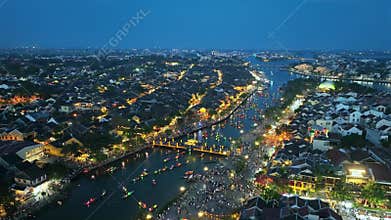 Hoi An ancient town by Thu Bon River in Vietnam