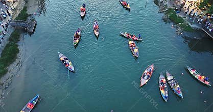 Hoi An ancient town by Thu Bon River in Vietnam