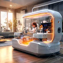Futuristic kitchen robot preparing meals in modern smart home