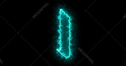 Neon I alphabet on black background.