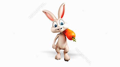 Easter Bunny walking with carrot and alpha channel