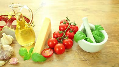 Fresh italian food ingredients with Venetian mask