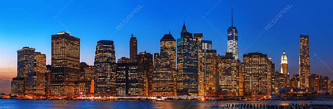 Night New York City skyline panorama