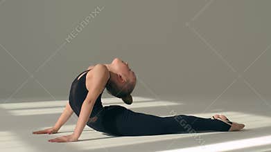 Little girl teen kid child Caucasian daughter schoolgirl ballerina acrobat dancer gymnast female sportswoman training