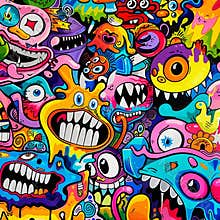 Vibrant Graffiti with Abstract Cartoon Characters