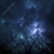 A dark and stormy sky, filled with thick, swirling clouds tinted with eerie shades, flashes of lightning, horor, backgrounds