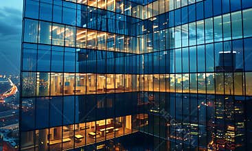 Night Cityscape: Modern Glass Skyscraper Reflection
