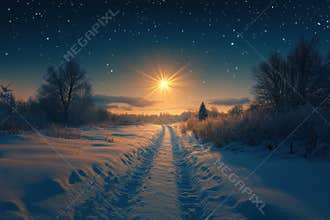 holiday scene, the peaceful christmas star shines over a tranquil winter scene, evoking hope and promise amid the