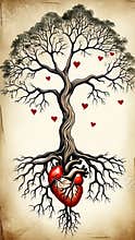 Heart tree: symbol of growth, connection, and life with artistic love elements