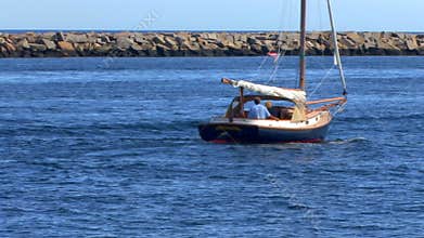 Sail boating Couple Leaves Canal; 2