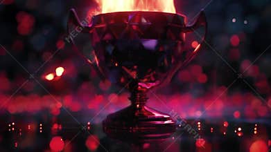 A closeup of a trophy adorned with sleek and modern designs awaiting to be claimed by the ultimate winner of the Virtual