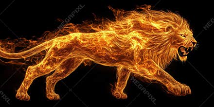 Fiery lion illustration showcasing animal strength and majestic power