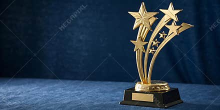 Golden star trophy on blue velvet background: excellence and achievement celebration