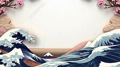 Japanese Wave Animation Cherry Blossom Trees and Water in a Stunning Hanami Wallpaper