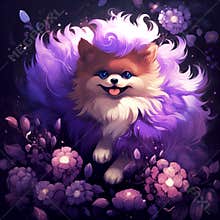 Vibrant Pomeranian in Floral Fantasy