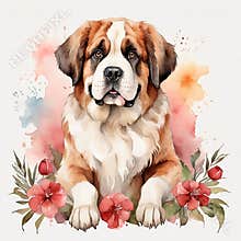 Watercolor Saint Bernard Clipart ( for portrait, background, etc )