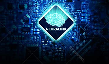 Neuralink technology chip inside brain futuristic concept editorial background.