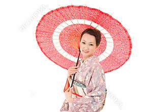 Japanese kimono woman with red traditional umbrella