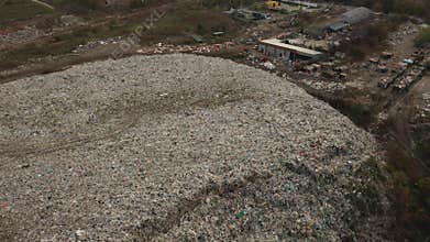 Aerial drone view of large garbage landfill trash dump waste from household dumping site