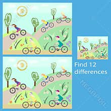 find 12 differences in children on bicycles