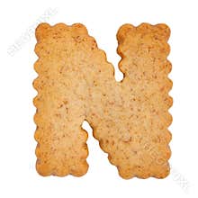 Cookie letter N from alphabet set isolated on white background. biscuit font, cracker letters, cracker cookies alphabet