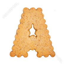 Cookie letter A from alphabet set isolated on white background. biscuit font, cracker letters, cracker cookies alphabet