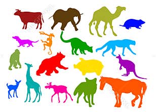 Diverse Wildlife Silhouettes in Bright Colors: High-Quality Vector Art
