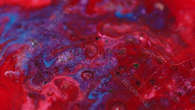 Paint glitter wet ink red blue blend oil bubbles