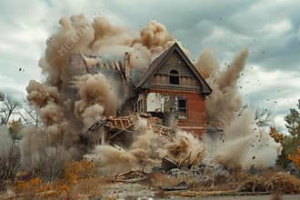 Explosive demolition of abandoned house