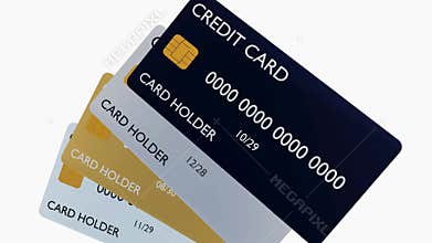 floating credit cards on the white background