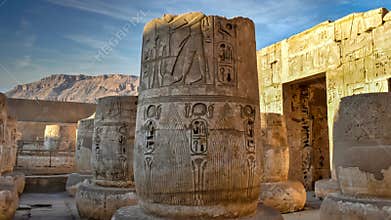 Columns inside the Third Court of Medinet Habu Temple - Luxor