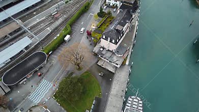 Areal 4k footage for a house near the river at Interlaken, Switzerland