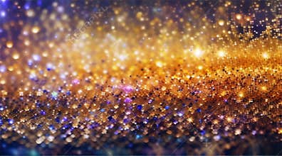 Shimmering golden glitter on dark backdrop