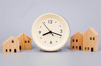 houses, the time period for building a house and living in a house, charcoal pictures, clocks and houses
