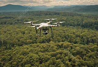 Drone Flying Over Forest Landscape