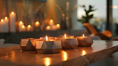 The fusion of geometric shapes and warm candlelight creates an eyecatching and visually appealing display on the