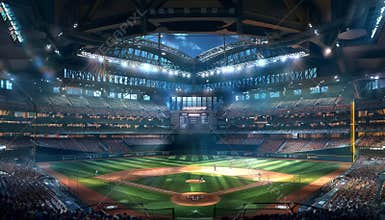 A baseball stadium with a crowd of people watching a game by AI generated image